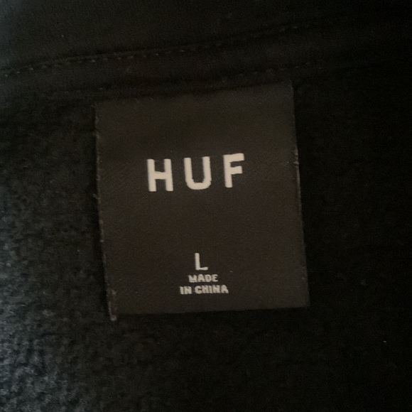 HUF Black color block fleece hoodie with navy blue and green sleeves - Picture 2 of 2